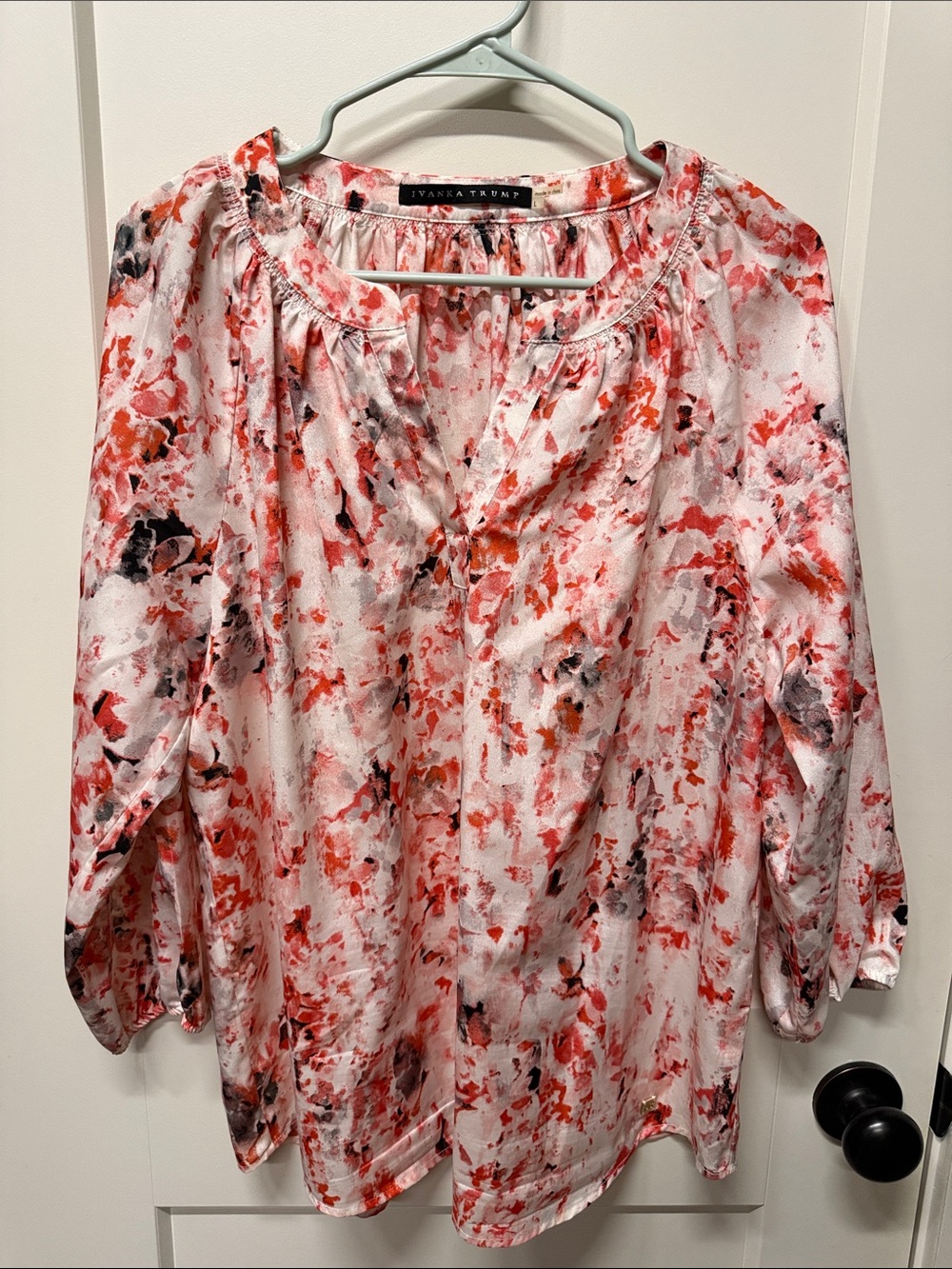 Ivanka Trump White Blouse with Red and Black Floral Print